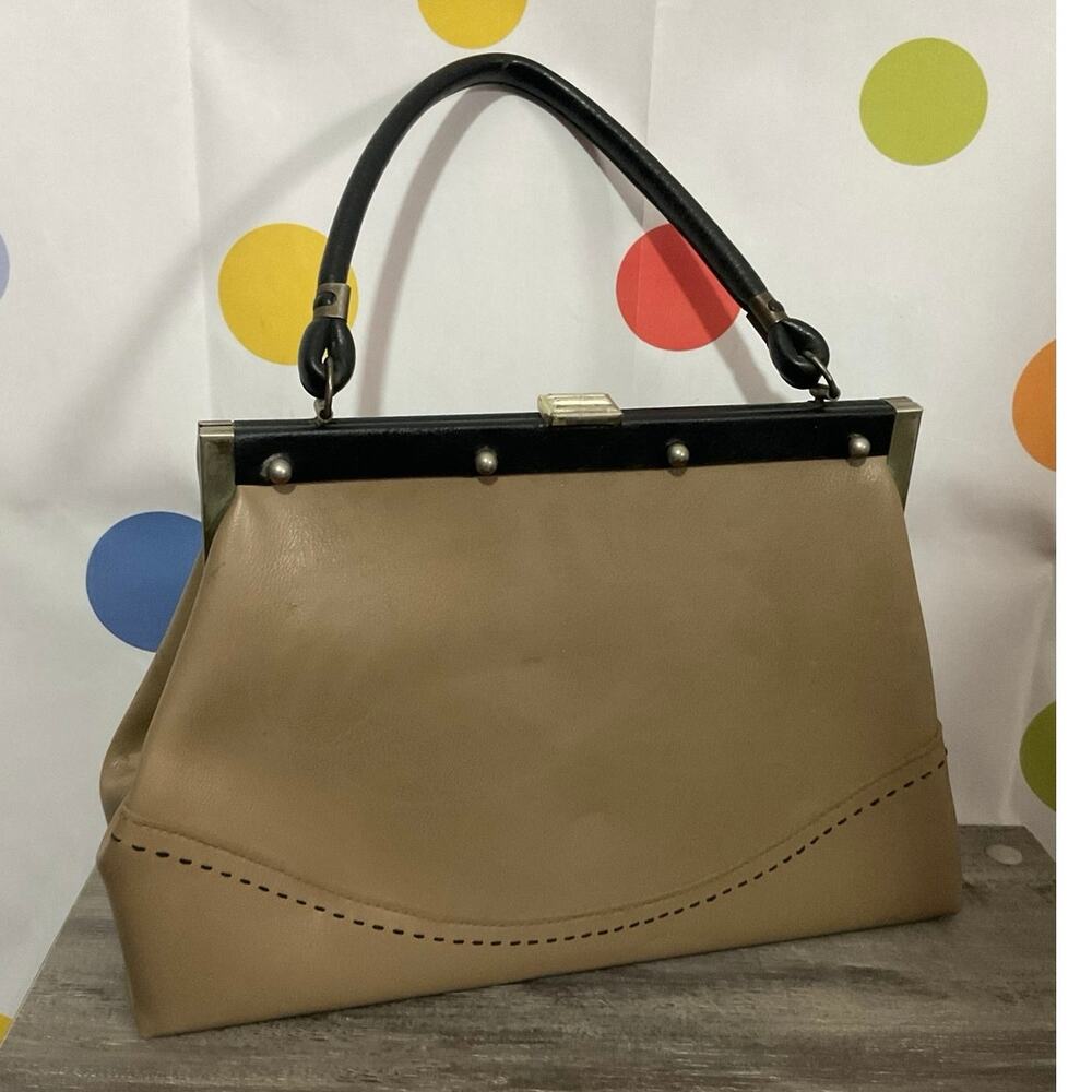 Mid Century Handbag Retro Satchel Tan & Black